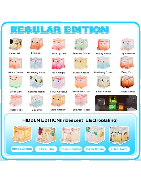 Figuras de Gatos Cuadrados Brillantes Choco Teddy - Caja Ciega 5 Pzs