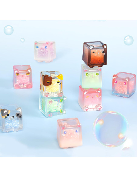 Figuras de Gatos Cuadrados Brillantes Choco Teddy - Caja Ciega 5 Pzs