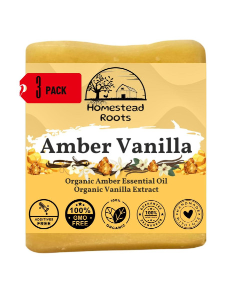 Jabón Artesanal Vainilla Ámbar Homestead Roots - 3 Barras 425g
