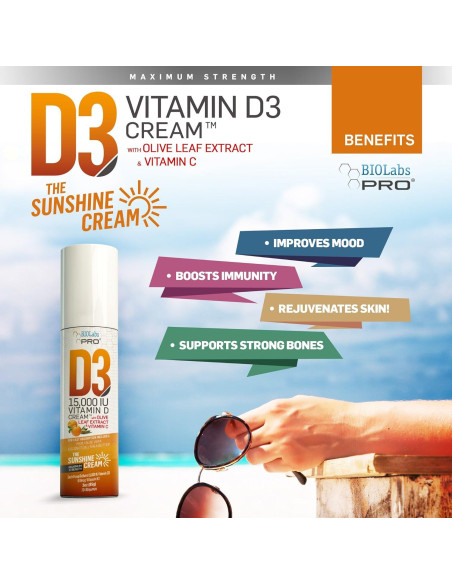 Crema de Vitamina D3 15000UI BIOLABS PRO con K2 - 85g