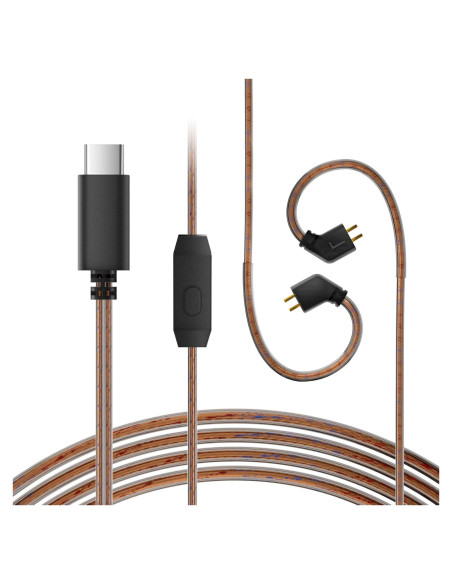 Cable IEM KBEAR KS1 USB-C 1.2m con Micrófono Marrón