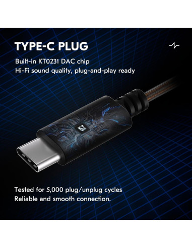 Cable IEM KBEAR KS1 USB-C 1.2m con Micrófono Marrón