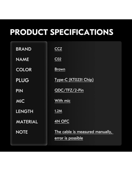 Cable IEM KBEAR KS1 USB-C 1.2m con Micrófono Marrón