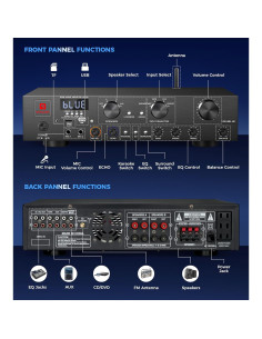 Amplificador de Audio Vangoa 800W 5.1 Canales Estéreo USB SD FM 2