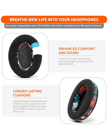 Almohadillas de Reemplazo WC para Auriculares ATH M50X - Floral Negro