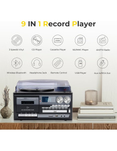 Reproductor de Vinilo 9-en-1 PAREIKO T408 con Bluetooth y Control Remoto 2