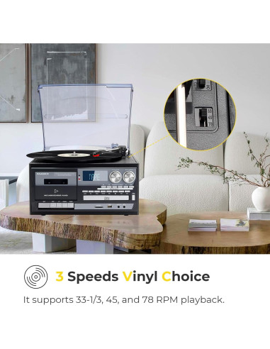 Reproductor de Vinilo 9-en-1 PAREIKO T408 con Bluetooth y Control Remoto