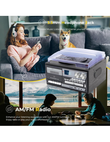 Reproductor de Vinilo 9-en-1 PAREIKO T408 con Bluetooth y Control Remoto