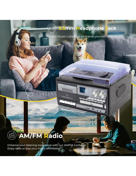 Reproductor de Vinilo 9-en-1 PAREIKO T408 con Bluetooth y Control Remoto