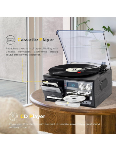 Reproductor de Vinilo 9-en-1 PAREIKO T408 con Bluetooth y Control Remoto