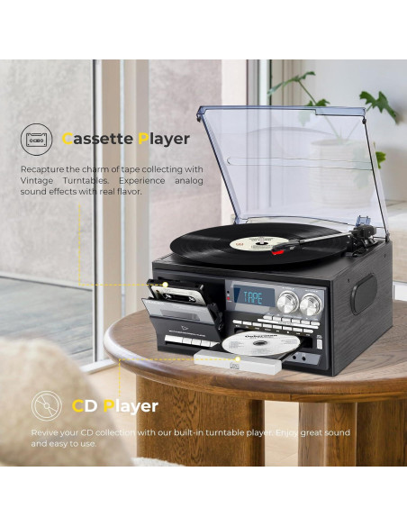 Reproductor de Vinilo 9-en-1 PAREIKO T408 con Bluetooth y Control Remoto