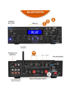 Amplificador Estéreo Inalámbrico Bluetooth Pyle PDA9HBU 200W 2