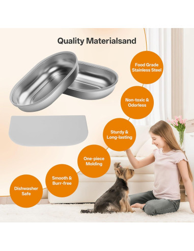 Tazón de Acero Inoxidable SureFeed 2 Pcs + Alfombrilla Gris