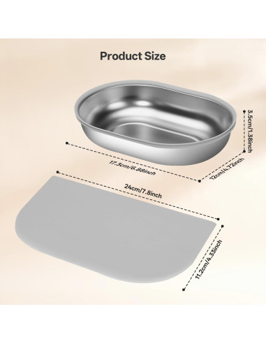 Tazón de Acero Inoxidable SureFeed 2 Pcs + Alfombrilla Gris