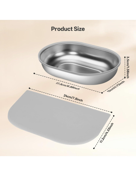 Tazón de Acero Inoxidable SureFeed 2 Pcs + Alfombrilla Gris