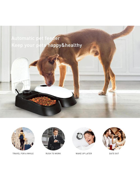 Dispensador Automático de Comida Foern para Gatos y Perros 2 Tazones