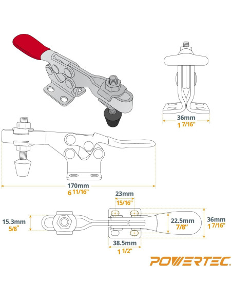 Kit de Abrazaderas de Palanca POWERTEC 72138 con T-Rail 91.4 cm