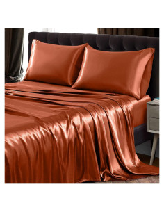 Juego de Sábanas de Satén Individual SiinvdaBZX Naranja Otoñal