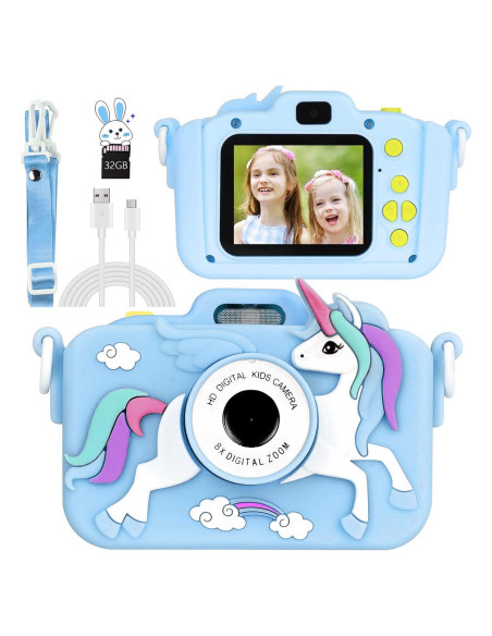Cámara Digital Infantil Longneck Unicornio 48MP Azul