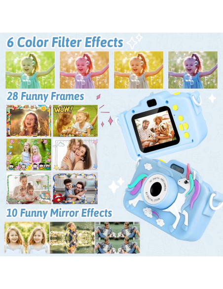 Cámara Digital Infantil Longneck Unicornio 48MP Azul