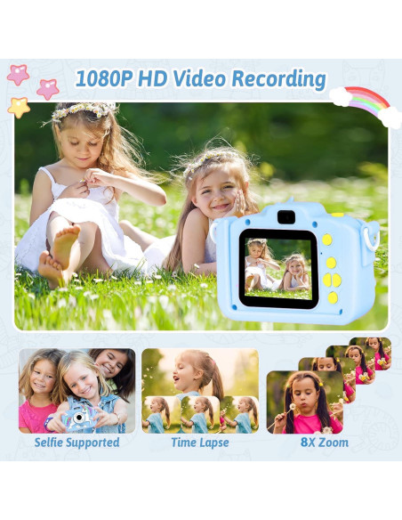 Cámara Digital Infantil Longneck Unicornio 48MP Azul