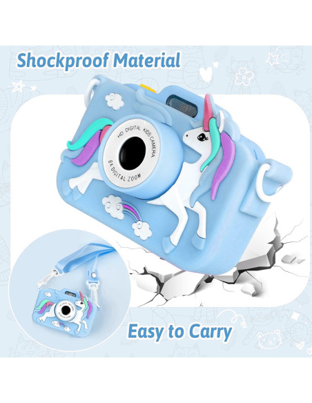 Cámara Digital Infantil Longneck Unicornio 48MP Azul