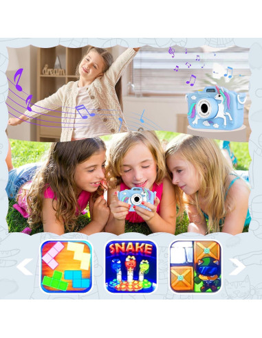 Cámara Digital Infantil Longneck Unicornio 48MP Azul