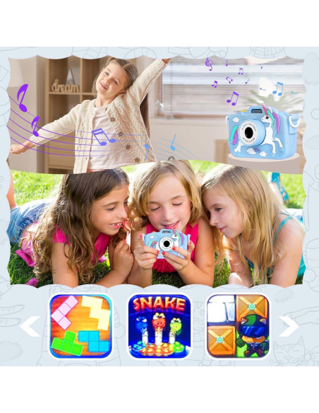 Cámara Digital Infantil Longneck Unicornio 48MP Azul