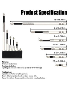 Juego de Puntas Magnéticas de Acero Vanadio 12 Piezas 25-150mm 2
