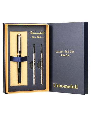 Bolígrafo de lujo Urhomefull negro 24K con recargas