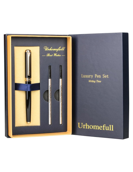 Bolígrafo de lujo Urhomefull negro 24K con recargas Bolígrafo de lujo Urhomefull negro 24K con recargas