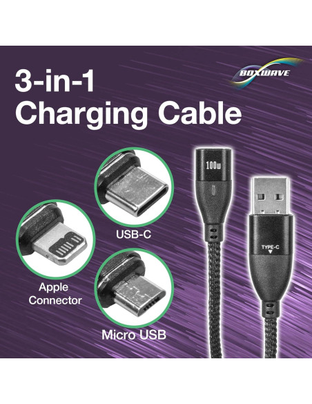 Cable MagnetoSnap BoxWave 100W USB-C y Micro - Negro