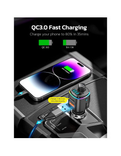 Transmisor FM Bluetooth Nulaxy NX09, Cargador QC3.0, 54W 2