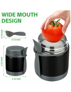 Termo de Sopa Aislado Pawtong 10oz Acero Inoxidable Negro 2