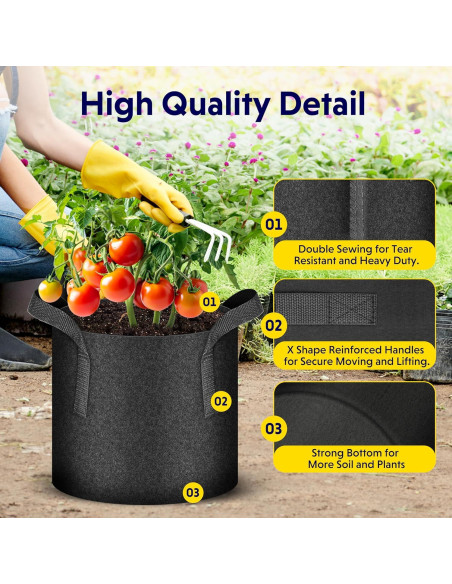 Macetas de Tela No Tejida iPower 11.4L 5 Paquete para Jardinería