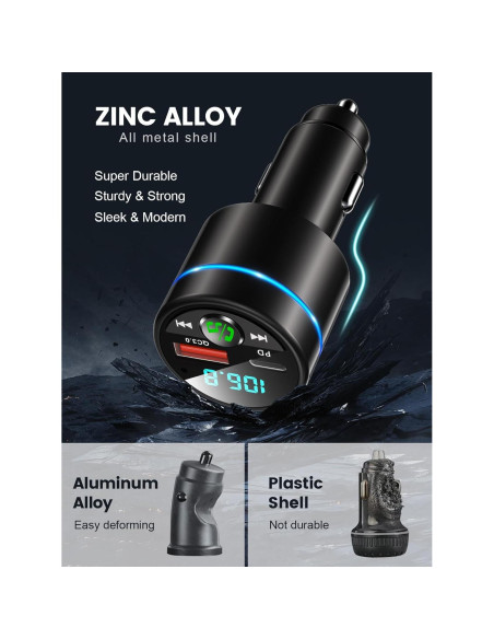 Transmisor FM Bluetooth 5.3 RIWUSI con Cargador Rápido 30W