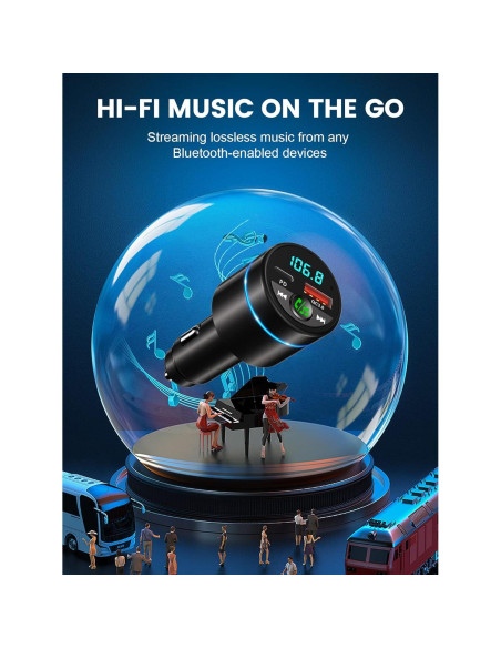 Transmisor FM Bluetooth 5.3 RIWUSI con Cargador Rápido 30W