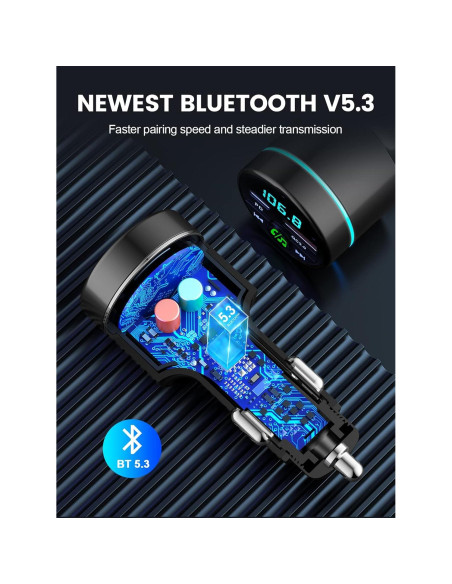 Transmisor FM Bluetooth 5.3 RIWUSI con Cargador Rápido 30W