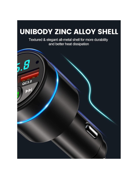 Transmisor FM Bluetooth 5.3 RIWUSI con Cargador Rápido 30W