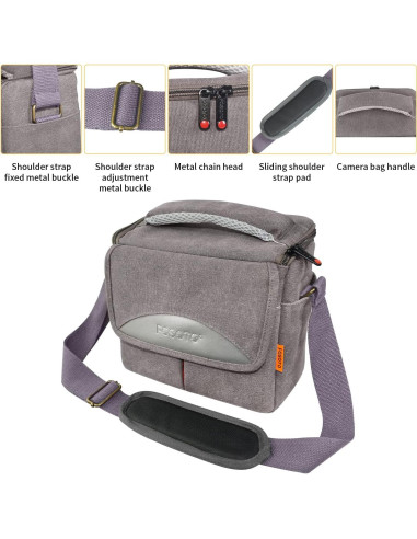 Bolsa de Cámara Compacta FOSOTO B-501 Vintage Lona 20.8x16.8cm