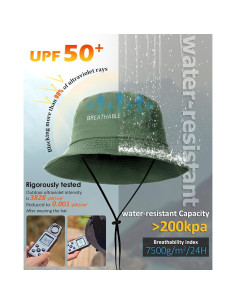 Sombrero de Cubo Impermeable SHINCHIC Verde Militar UPF 50+ 2