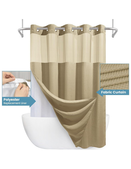 Cortina de Ducha Beige EUTXL 180.5x188 cm con Forro a Presión