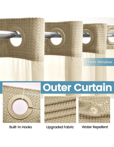 Cortina de Ducha Beige EUTXL 180.5x188 cm con Forro a Presión
