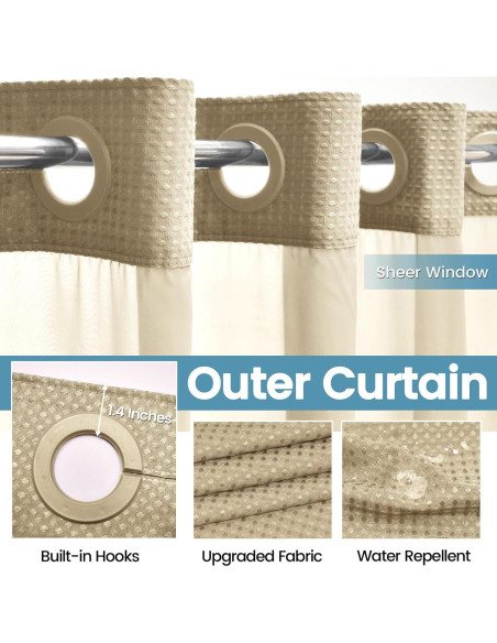 Cortina de Ducha Beige EUTXL 180.5x188 cm con Forro a Presión