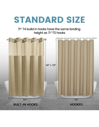 Cortina de Ducha Beige EUTXL 180.5x188 cm con Forro a Presión