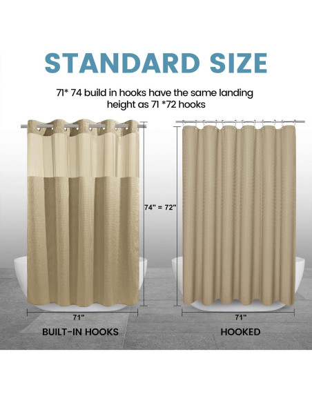 Cortina de Ducha Beige EUTXL 180.5x188 cm con Forro a Presión
