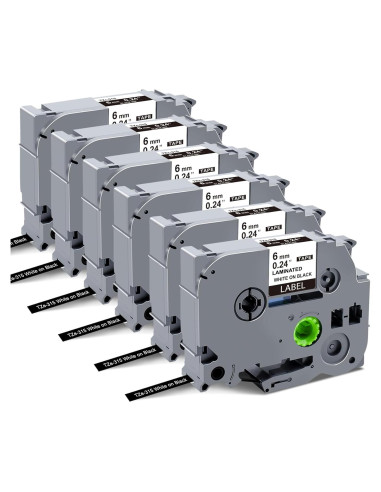 Cinta de Etiqueta Laminada RAEMALL TZe-315 6mm Negro sobre Blanco