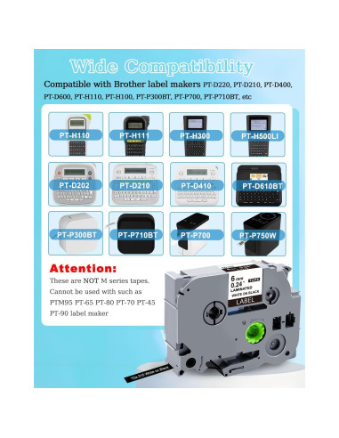 Cinta de Etiqueta Laminada RAEMALL TZe-315 6mm Negro sobre Blanco