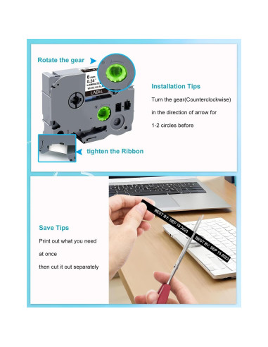 Cinta de Etiqueta Laminada RAEMALL TZe-315 6mm Negro sobre Blanco