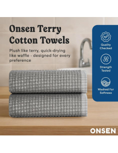 Conjunto de 2 Toallas de Mano ONSEN Terry Algodón 50x76 cm Gris 2